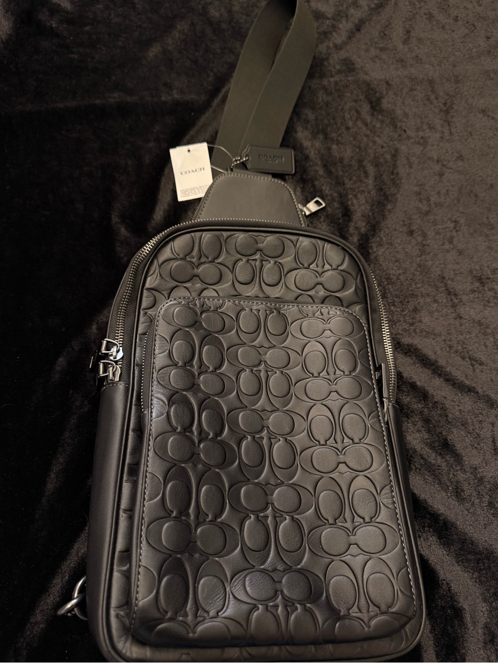 Coach Men's Black Embossed Signature Sling Pack